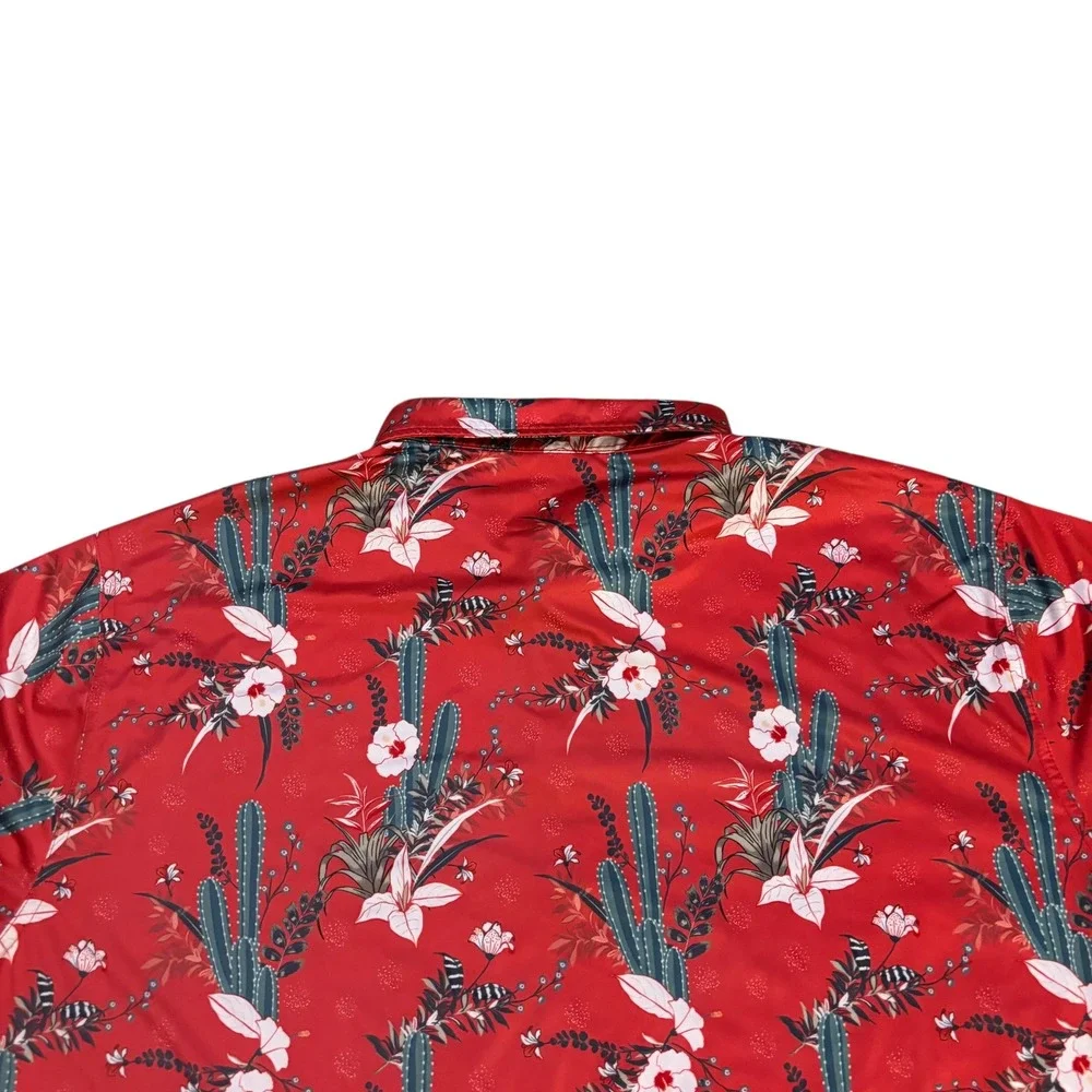 Waggle Mens 2XL Red Cactus‎ Floral Performance Golf Polo Shirt Stretch - Picture 6 of 8